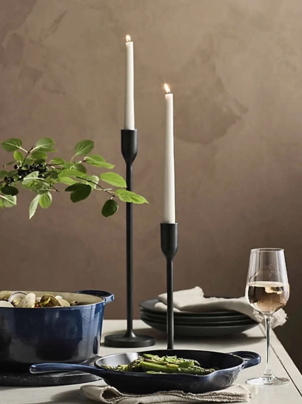 Crate and Barrel Megs Medium Black Taper Candle Holder 11